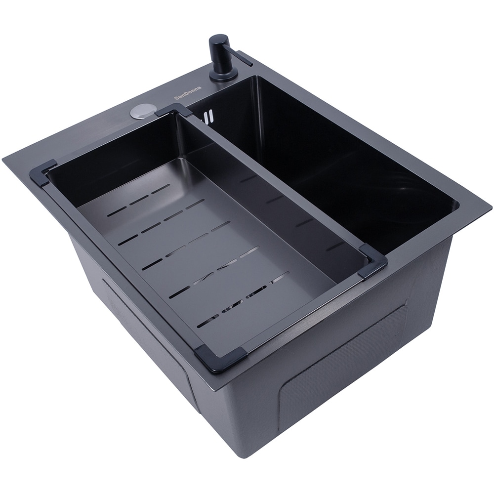 Pachet chiuveta SANDONNA HD4050, 1 cuva, inox + baterie + picurator + dozator sapun, negru