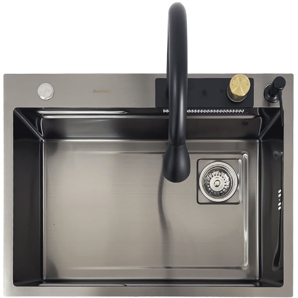 Pachet chiuveta bucatarie SANDONNA HD6850, 1 1/2 cuve, inox + baterie + accesorii, negru