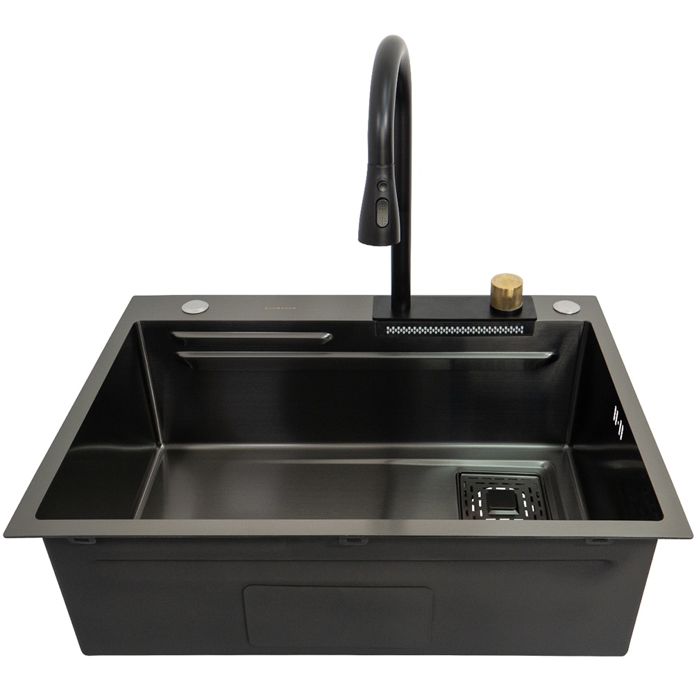 Pachet chiuveta bucatarie SANDONNA HD6850, 1 1/2 cuve, inox + baterie + accesorii, negru