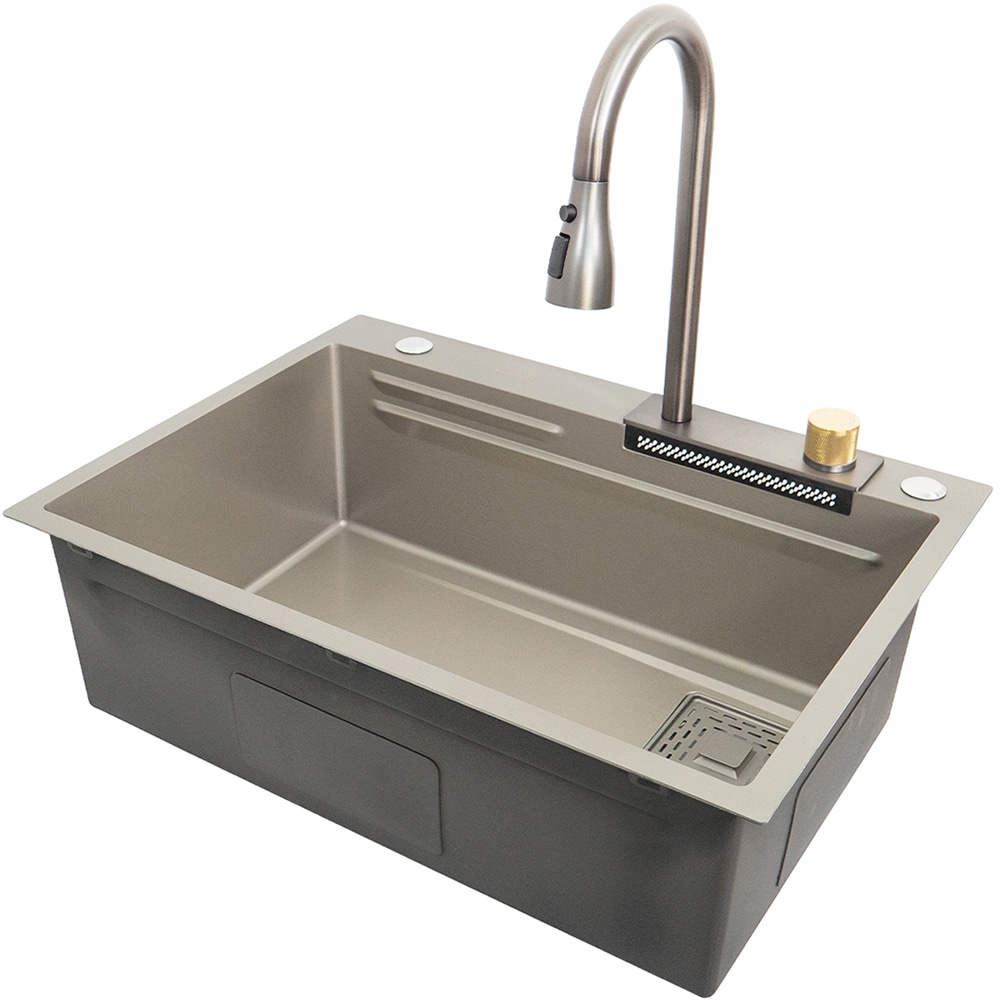 Pachet chiuveta bucatarie SANDONNA HD6850, 1 1/2 cuve, inox + baterie + accesorii, gri