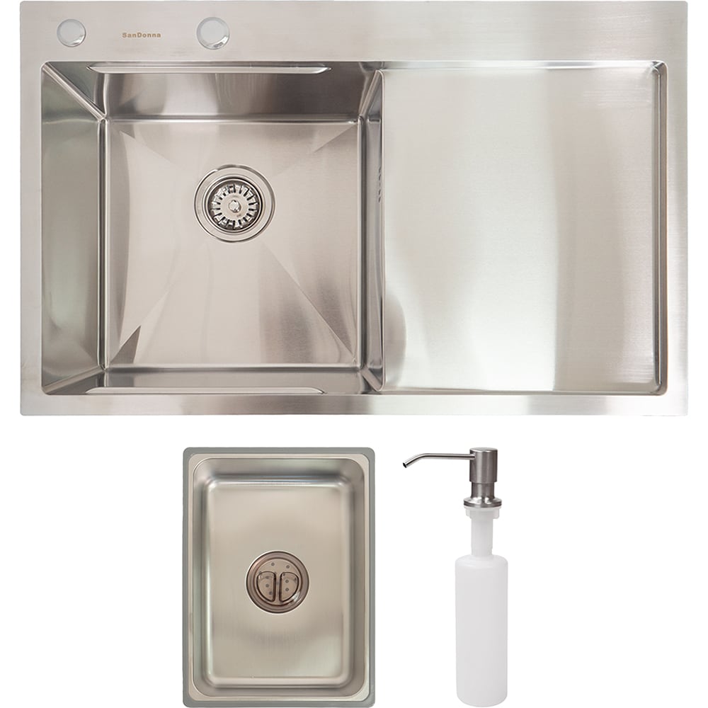 Pachet chiuveta bucatarie SANDONNA HD7850, 1 cuva, inox + picurator + dozator sapun, gri