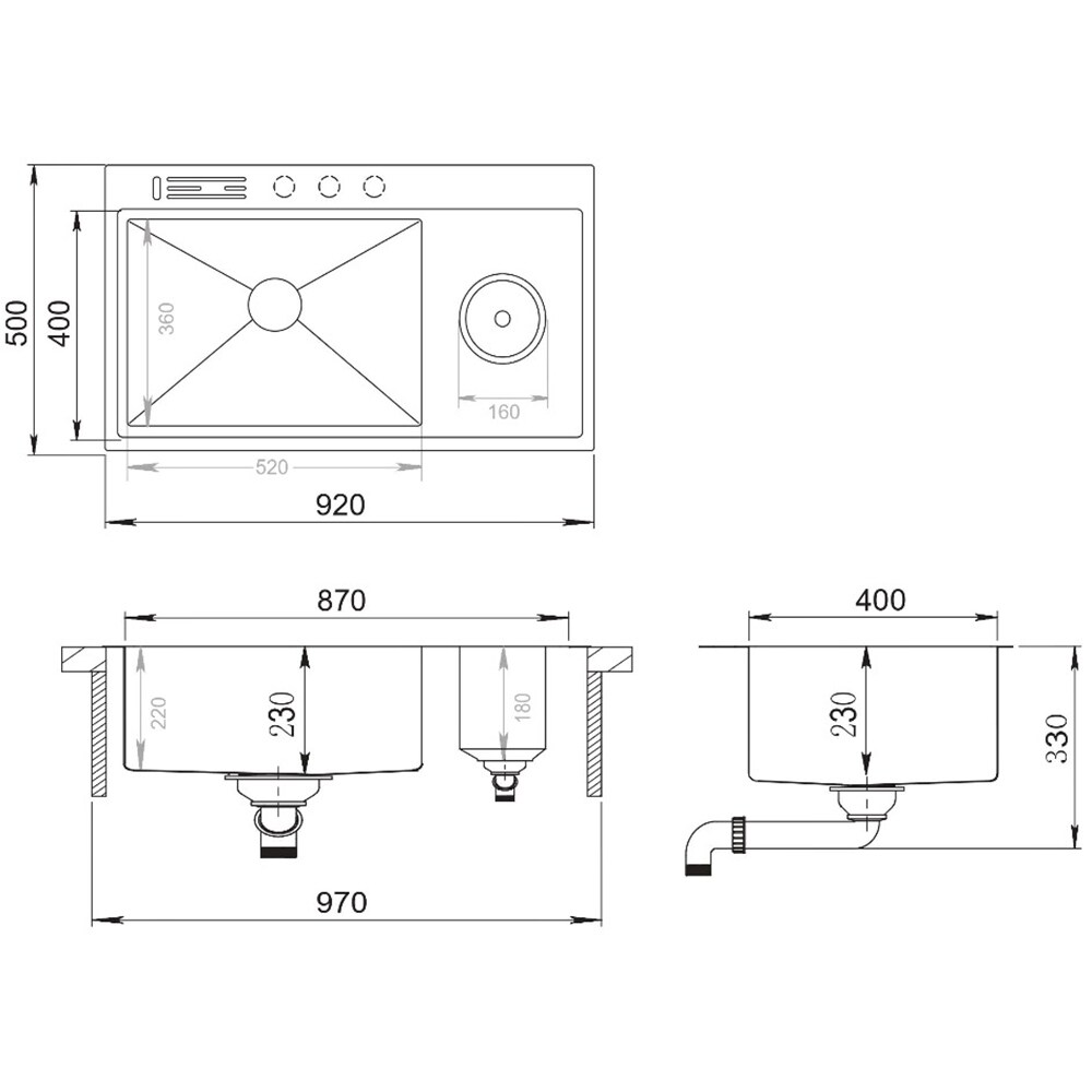 Pachet chiuveta bucatarie SANDONNA HD9250, 1 1/2 cuve, inox + tocator + dozator sapun + suport tacamuri, negru