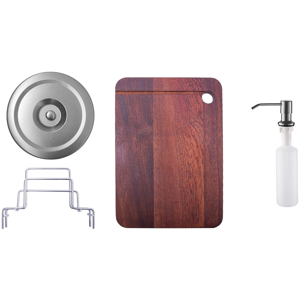 Pachet chiuveta bucatarie SANDONNA HD9250, 1 1/2 cuve, inox + tocator + dozator sapun + suport tacamuri, gri