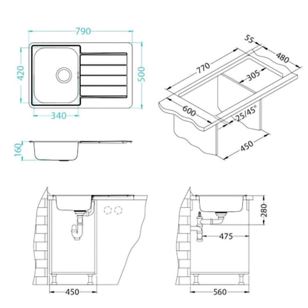 Chiuveta bucatarie ALVEUS Line 80 Leinen, cuva stanga, inox, sifon inclus