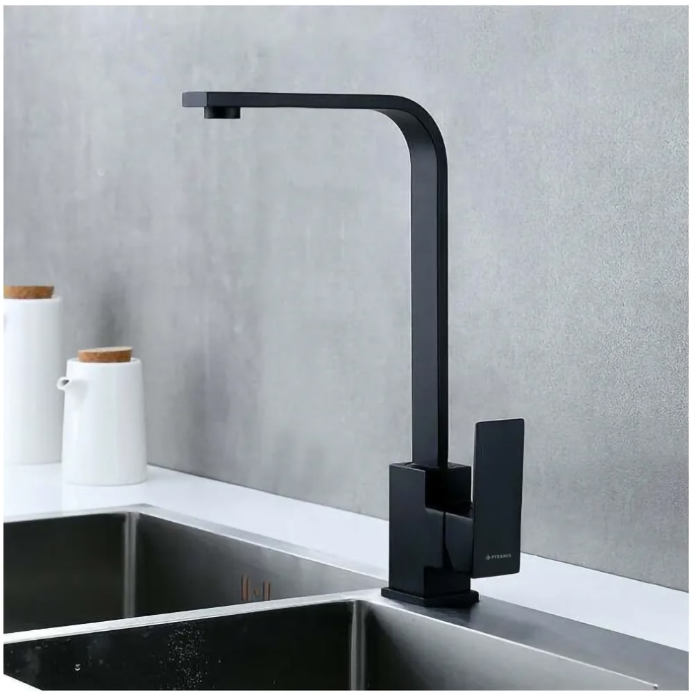 Pachet chiuveta PYRAMIS Altexia Modern Square 67, compozit granit + baterie, negru