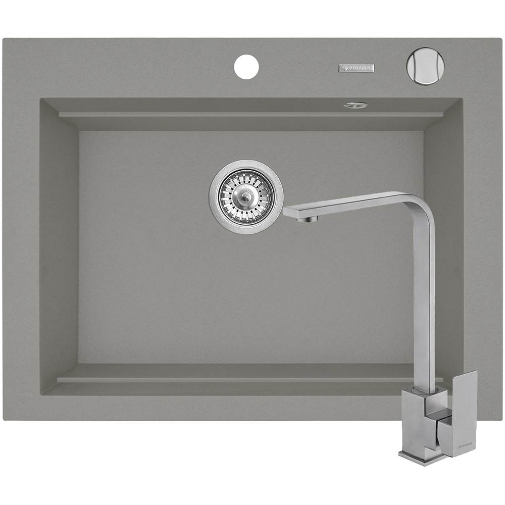 Pachet chiuveta PYRAMIS Altexia Modern Square 67, compozit granit + baterie, gri