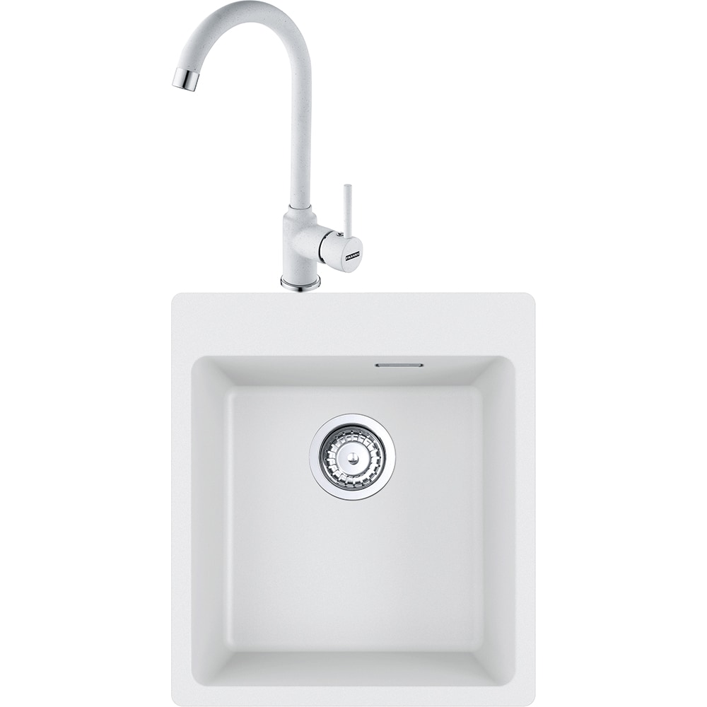 Pachet chiuveta FRANKE MRG 610-39, 1 cuva, compozit granit + baterie Pola, alb