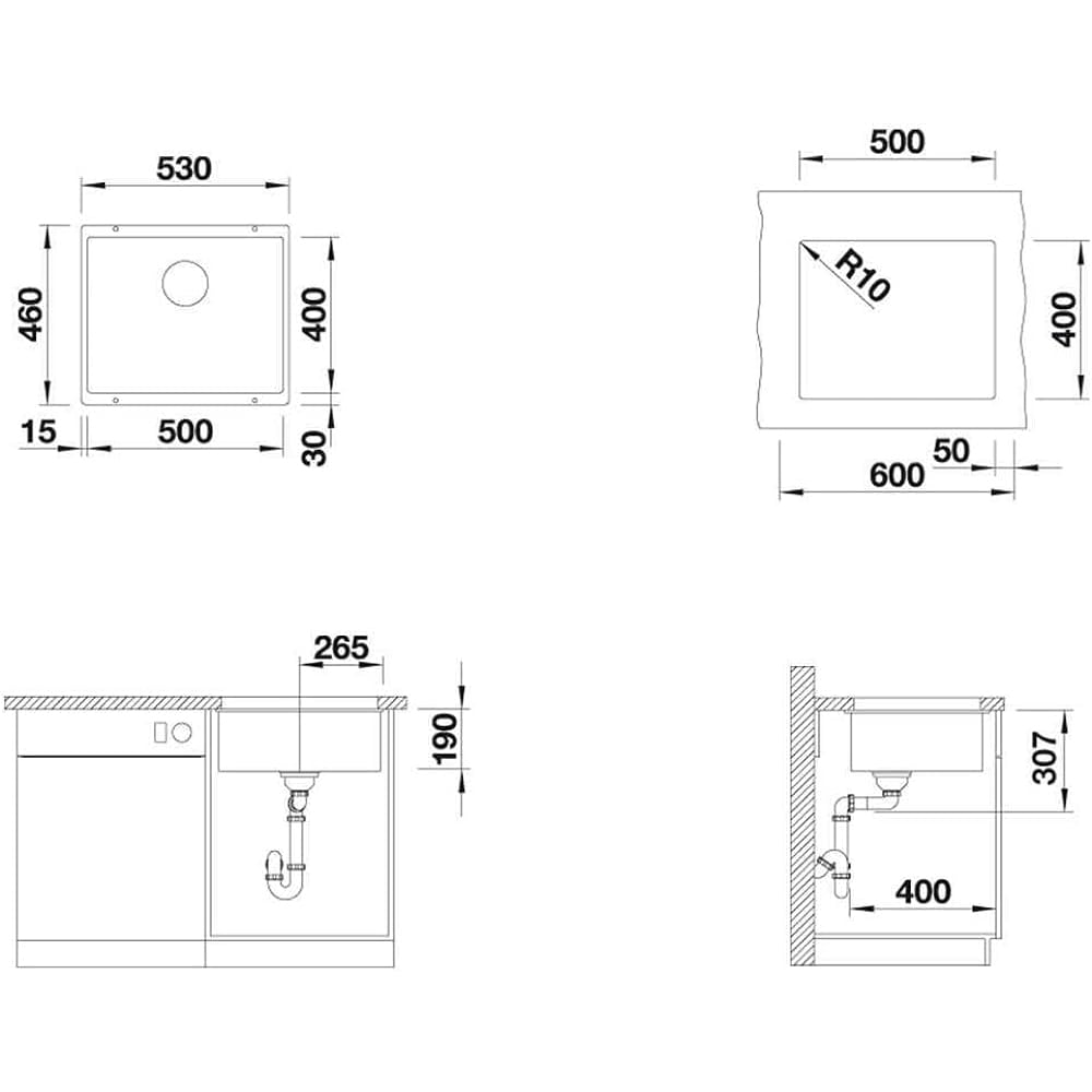 Chiuveta bucatarie BLANCO Subline 500-U, 1 cuva, compozit granit, alb