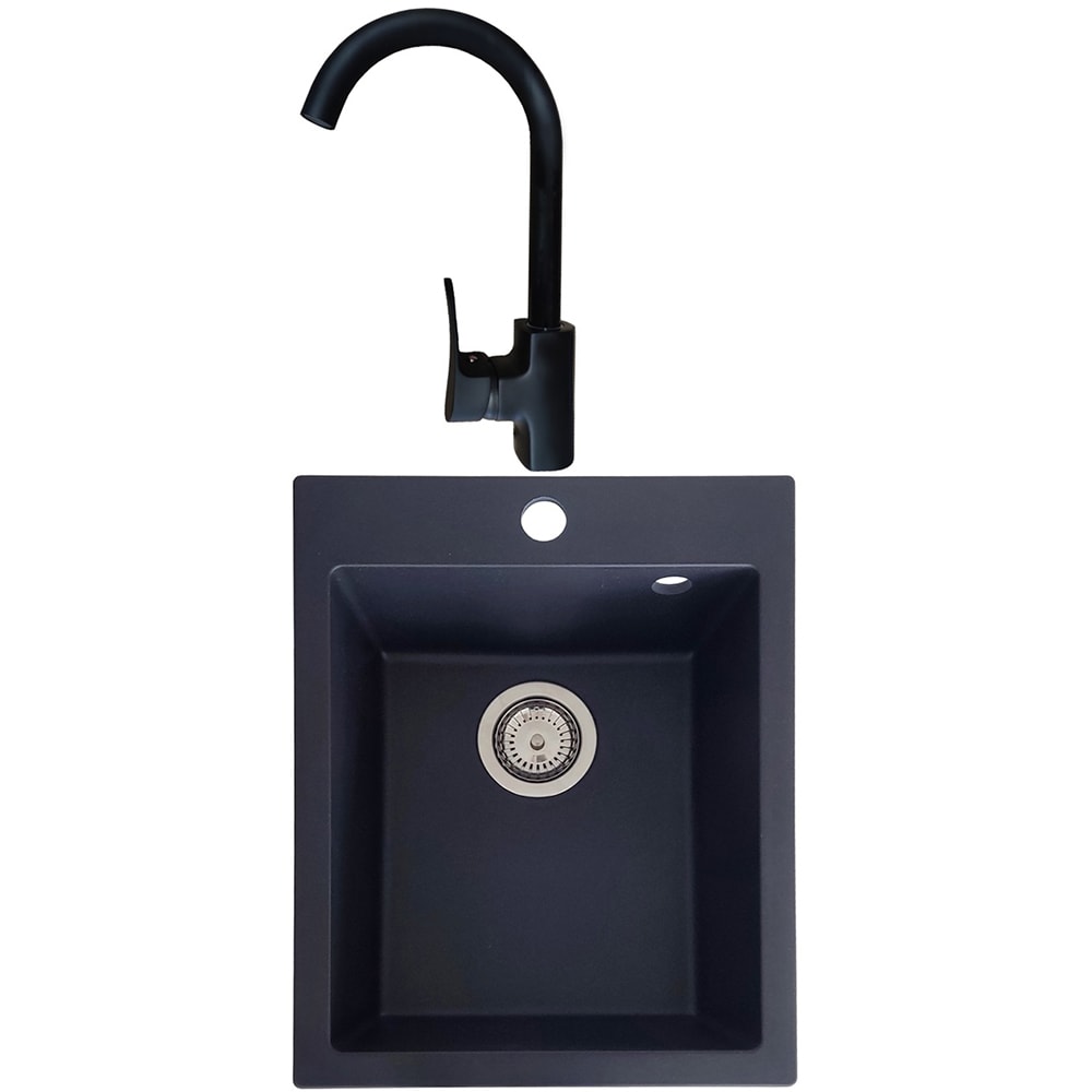 Pachet chiuveta bucatarie SANDONNA Vesta 40, 1 cuva, compozit granit + baterie, negru