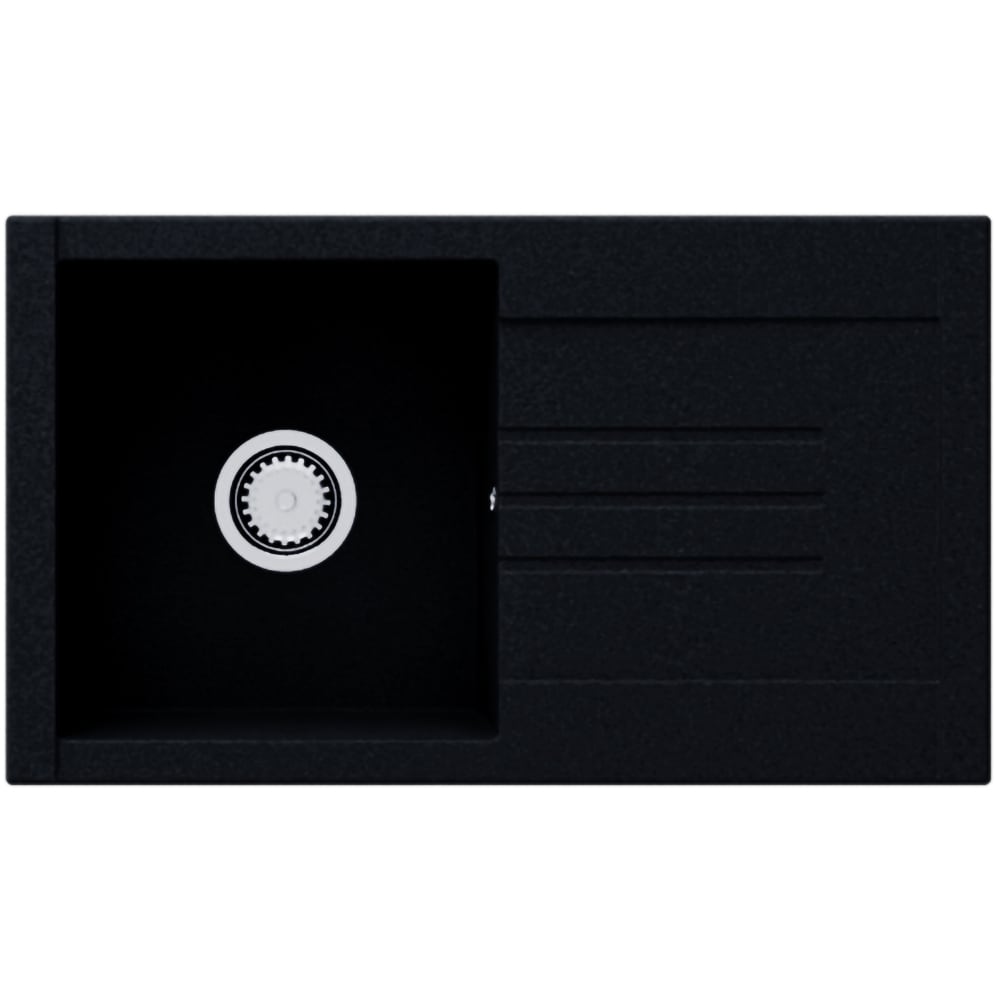 Pachet chiuveta SANDONNA 760, 1 cuva, picurator dreapta, compozit granit + baterie Waltz Solo, negru