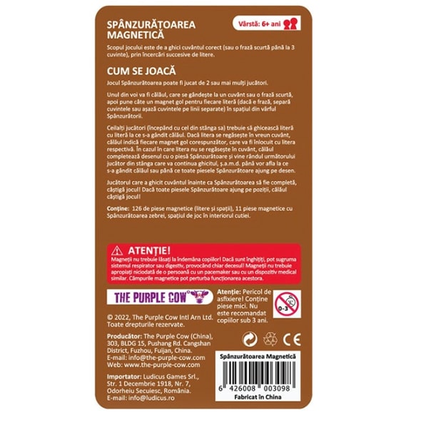 Joc educativ PURPLE COW Spanzuratoarea magnetica CW0206, 6 ani+, multicolor