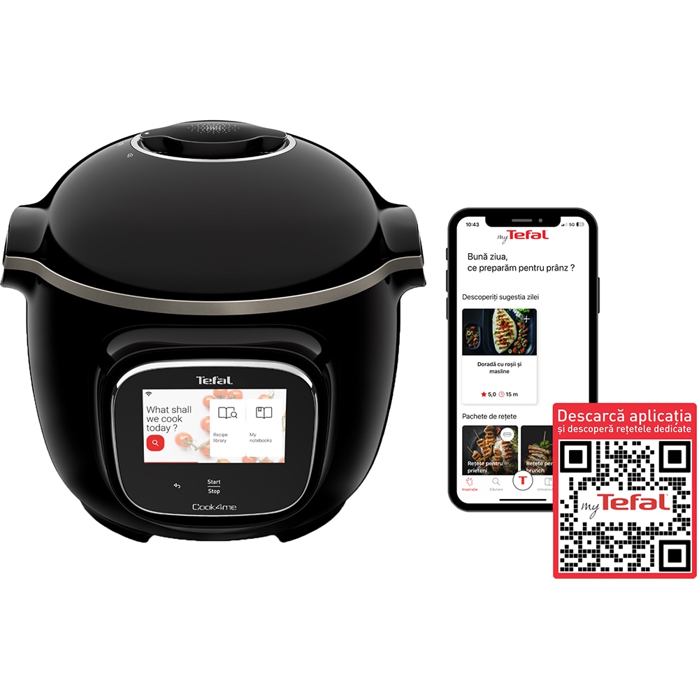Multicooker TEFAL Cook4me Touch CY912831, 6l, 1600W, 13 programe, negru