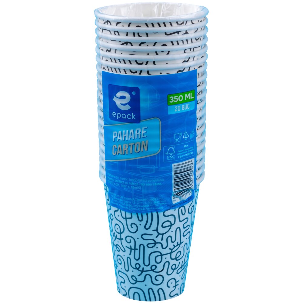 Pahare carton EPACK, pentru bauturi calde/reci, 350 ml, 20 bucati