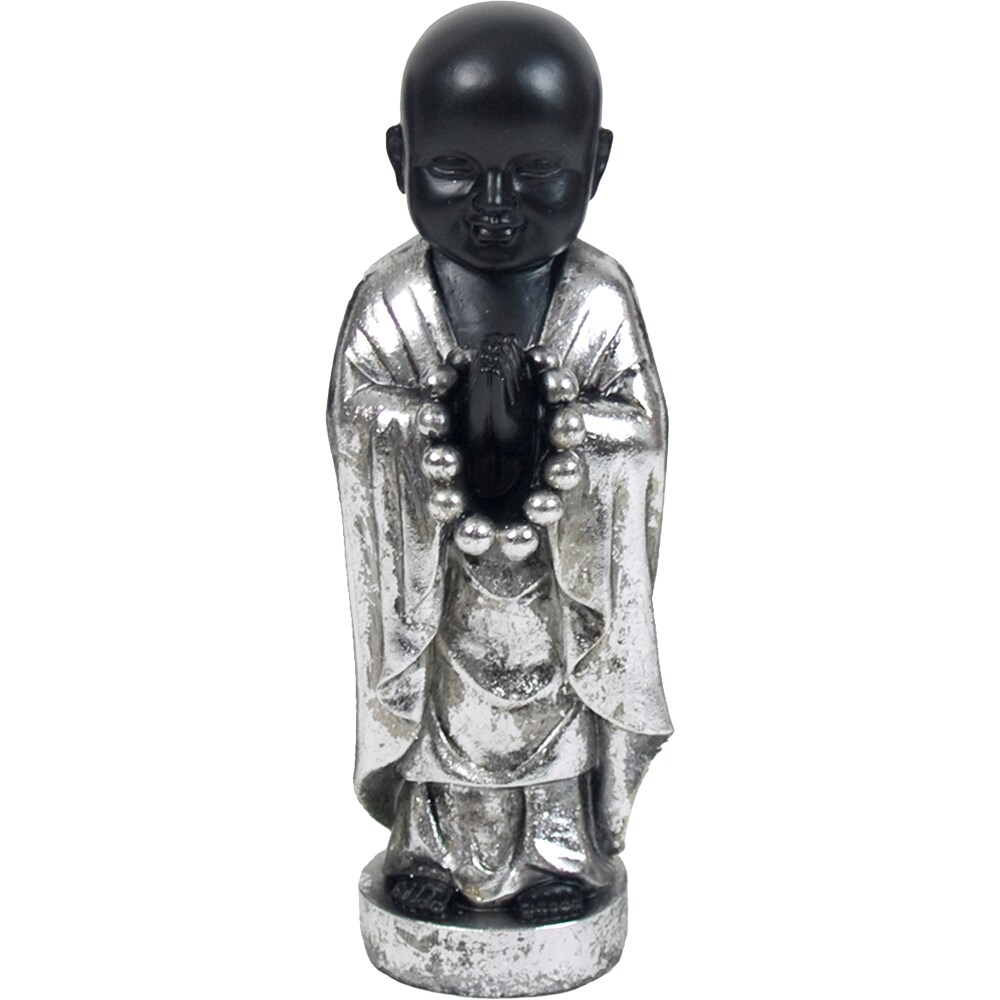 Statueta decorativa Calugar Ramu, rasina, 9 x 12 x 32 cm, argintiu