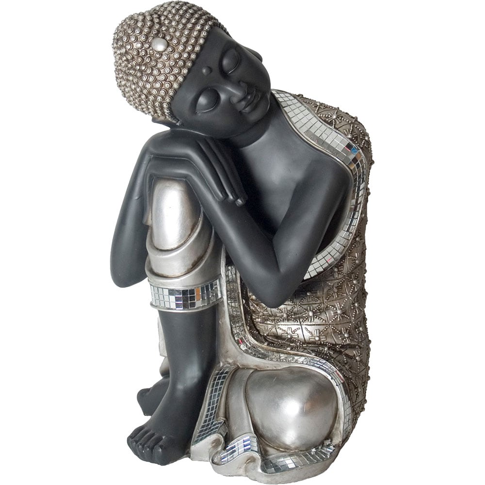 Statueta decorativa Buddha, rasina, 44 x 44 x 70 cm, argintiu