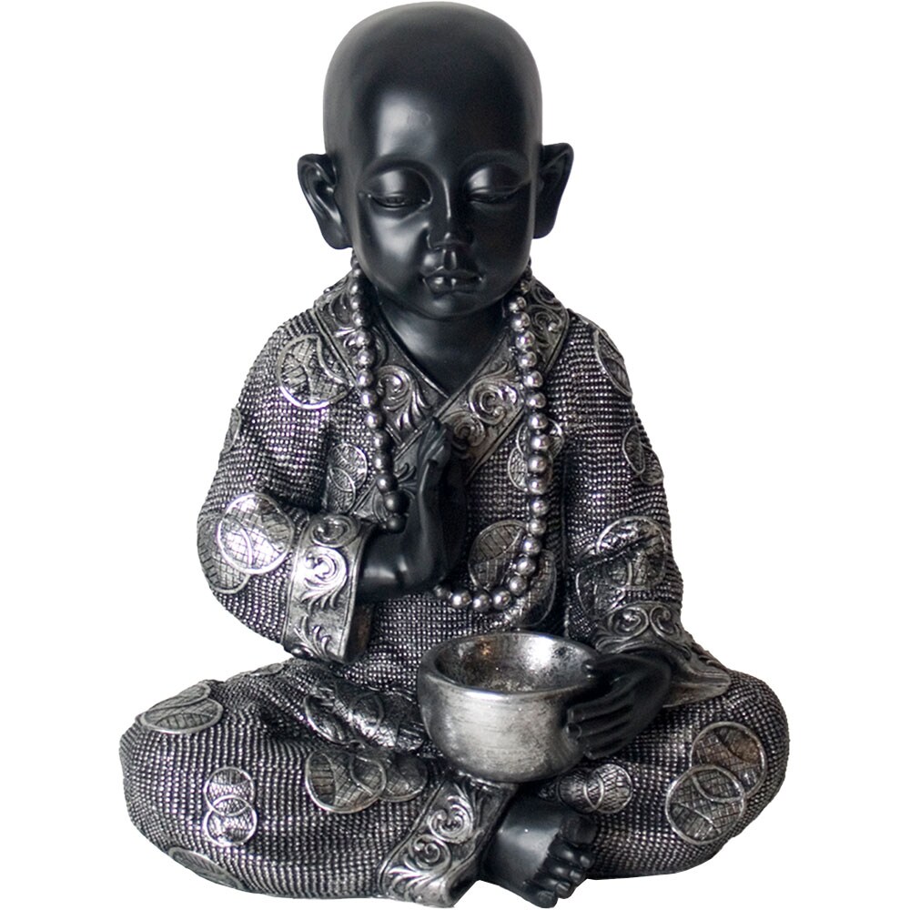 Statueta decorativa Buddha, rasina, 28 x 34 x 42 cm, argintiu