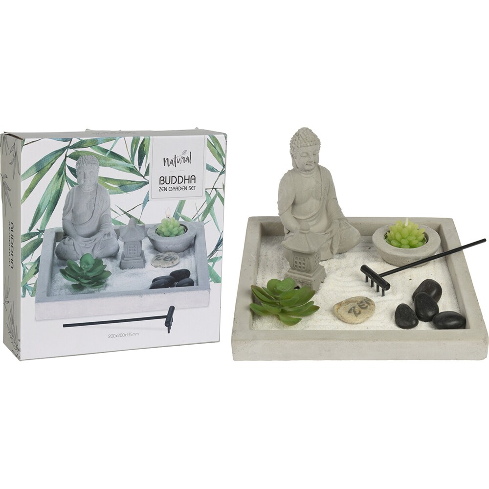 Suport lumanare Buddha Zen Garden, 20 x 20 x 13 cm, multicolor