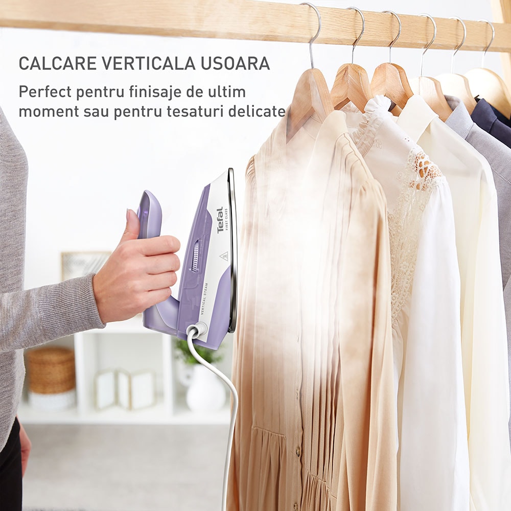 Fier de calcat TEFAL First Class DB1612E0, 1000W, 45g/min, talpa Microsteam 200, alb-violet