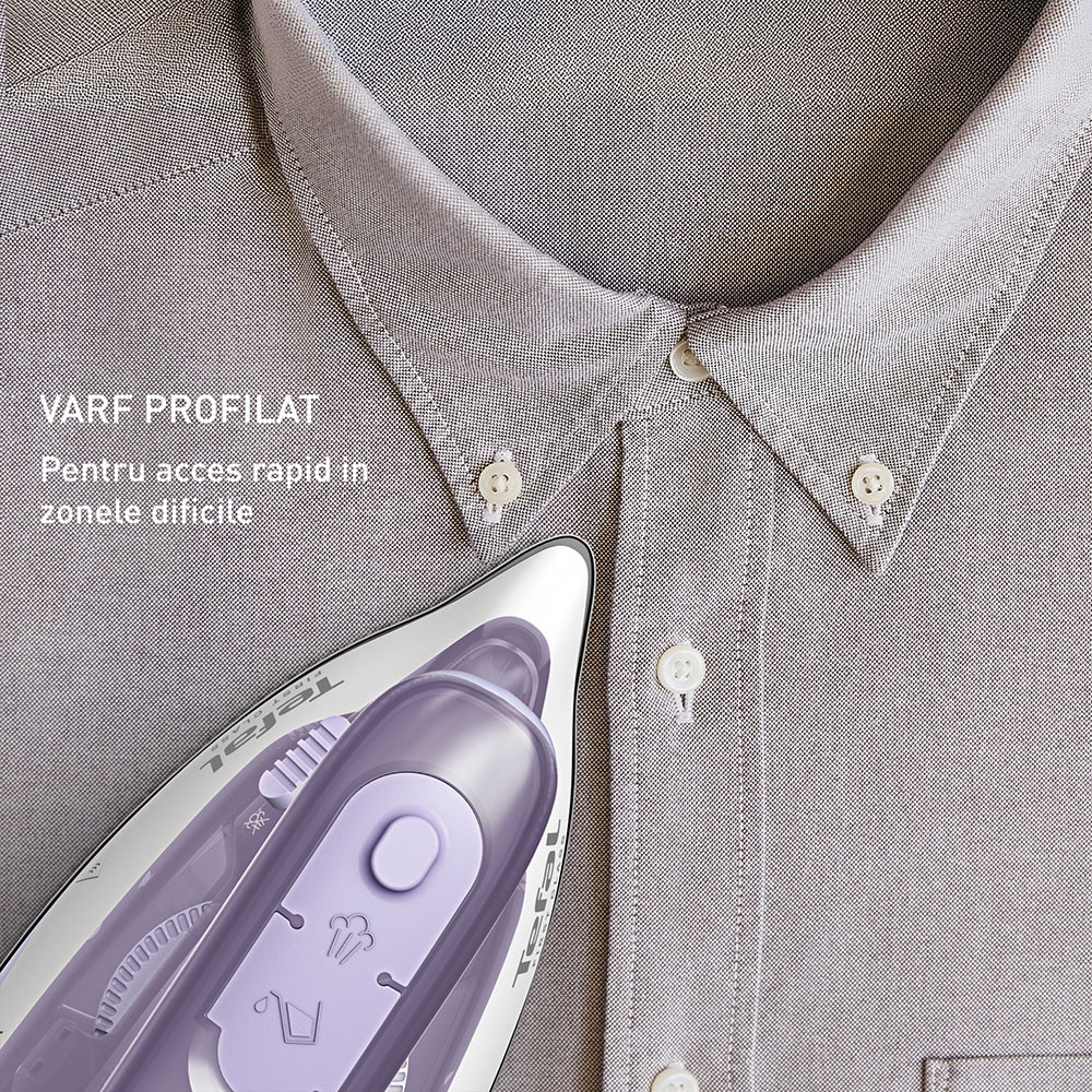Fier de calcat TEFAL First Class DB1612E0, 1000W, 45g/min, talpa Microsteam 200, alb-violet