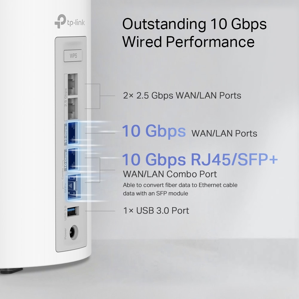 Sistem Wireless Mesh TP-Link Deco BE85 BE19000, Tri-Band 1376 + 5760 + 11520 Mbps, 2 bucati, alb