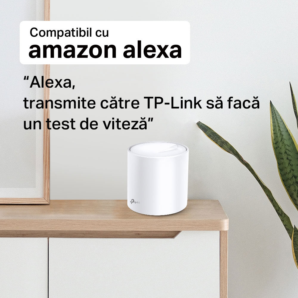 Sistem Wireless Mesh TP-LINK Deco X60 AX3000, Wi-Fi 6, Dual Band 574 + 2402 Mbps, 2 buc, alb