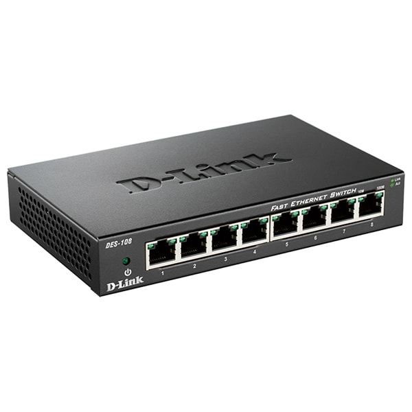 Switch D-LINK DES-108, 8 porturi Fast Ethernet, negru