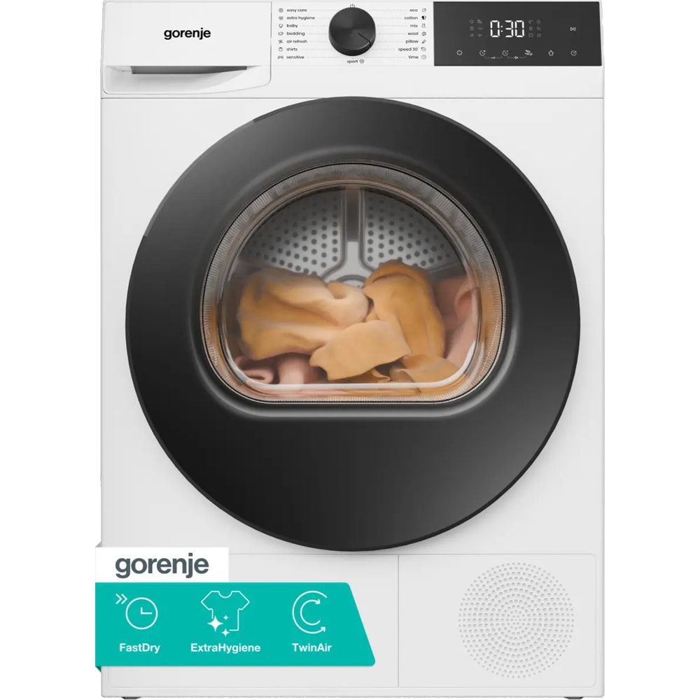 Uscator de rufe GORENJE DG2P9D, Pompa de caldura, 9 kg, 15 programe, Clasa D, alb
