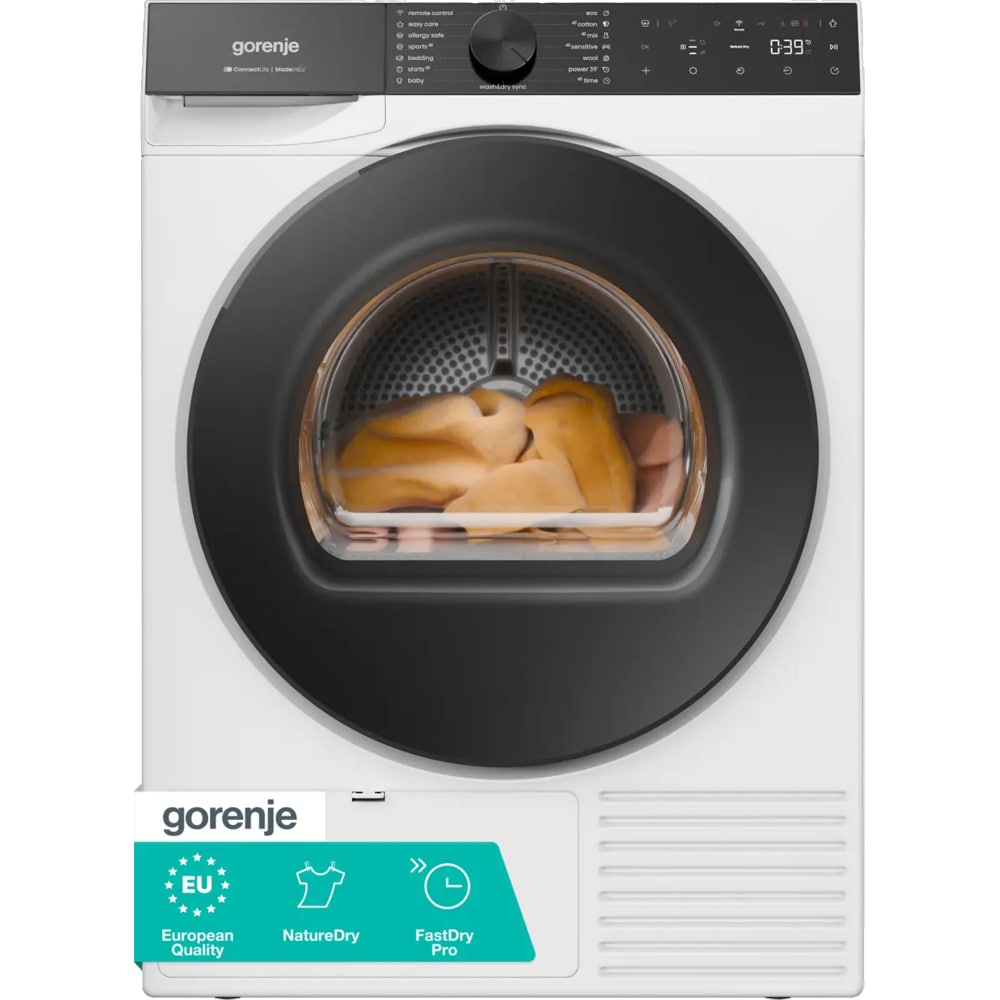 Uscator de rufe GORENJE DG69D, Pompa de caldura, 9 kg, 15 programe, Clasa D, Wi-Fi, alb