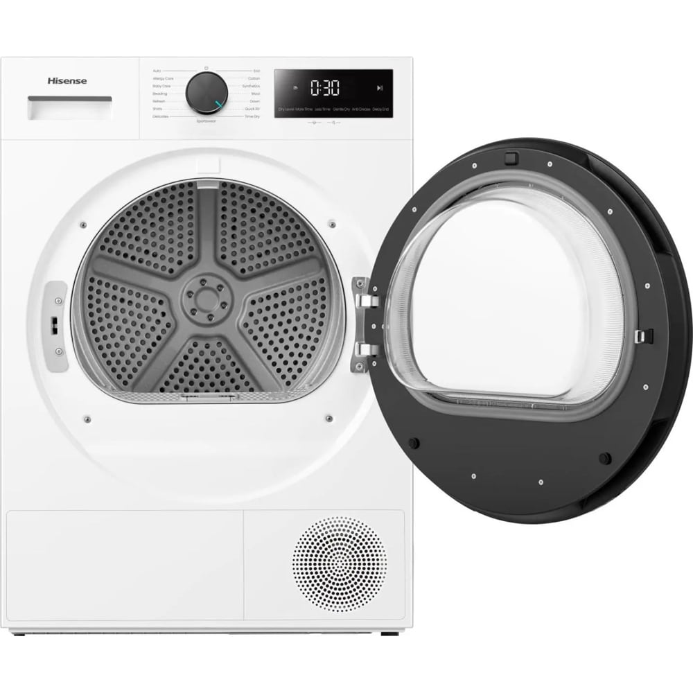 Uscator de rufe HISENSE DH1I800UWDE, Pompa de caldura, 8 kg, 15 programe, Clasa D, alb