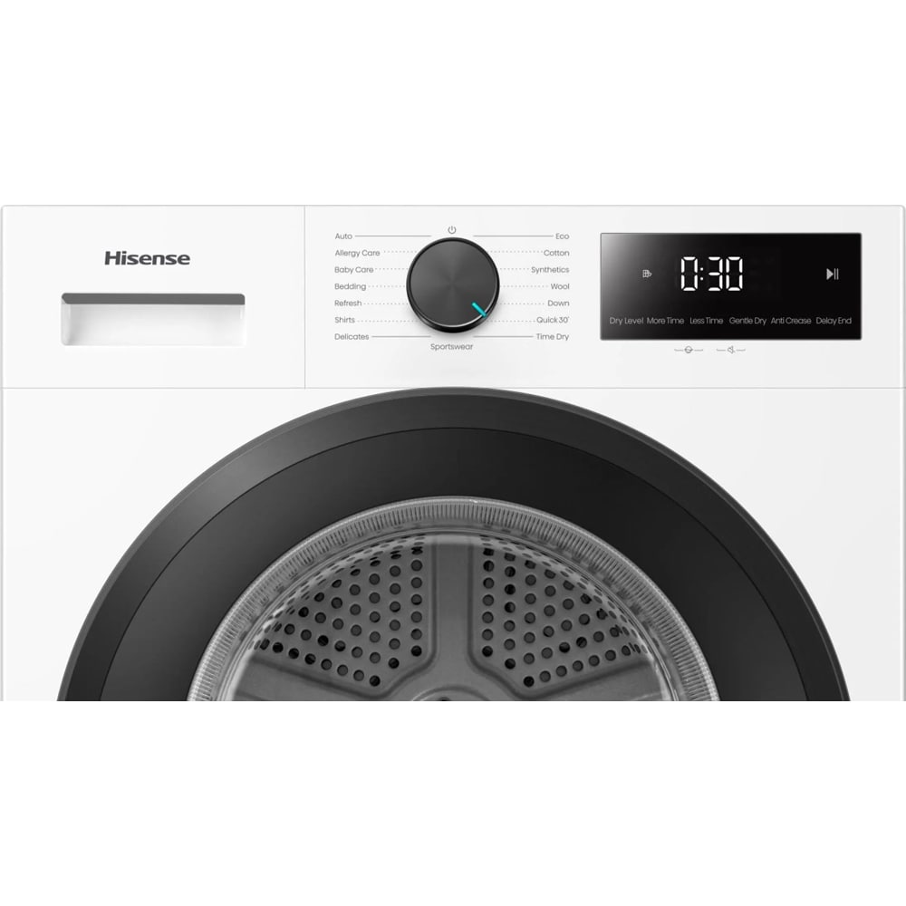 Uscator de rufe HISENSE DH1I800UWDE, Pompa de caldura, 8 kg, 15 programe, Clasa D, alb
