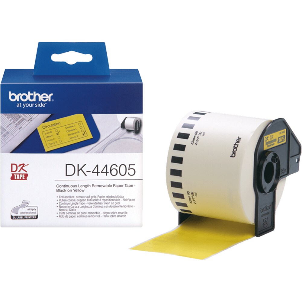 Banda etichete BROTHER DK-44605, 62mm, 30.48m, Negru pe Galben