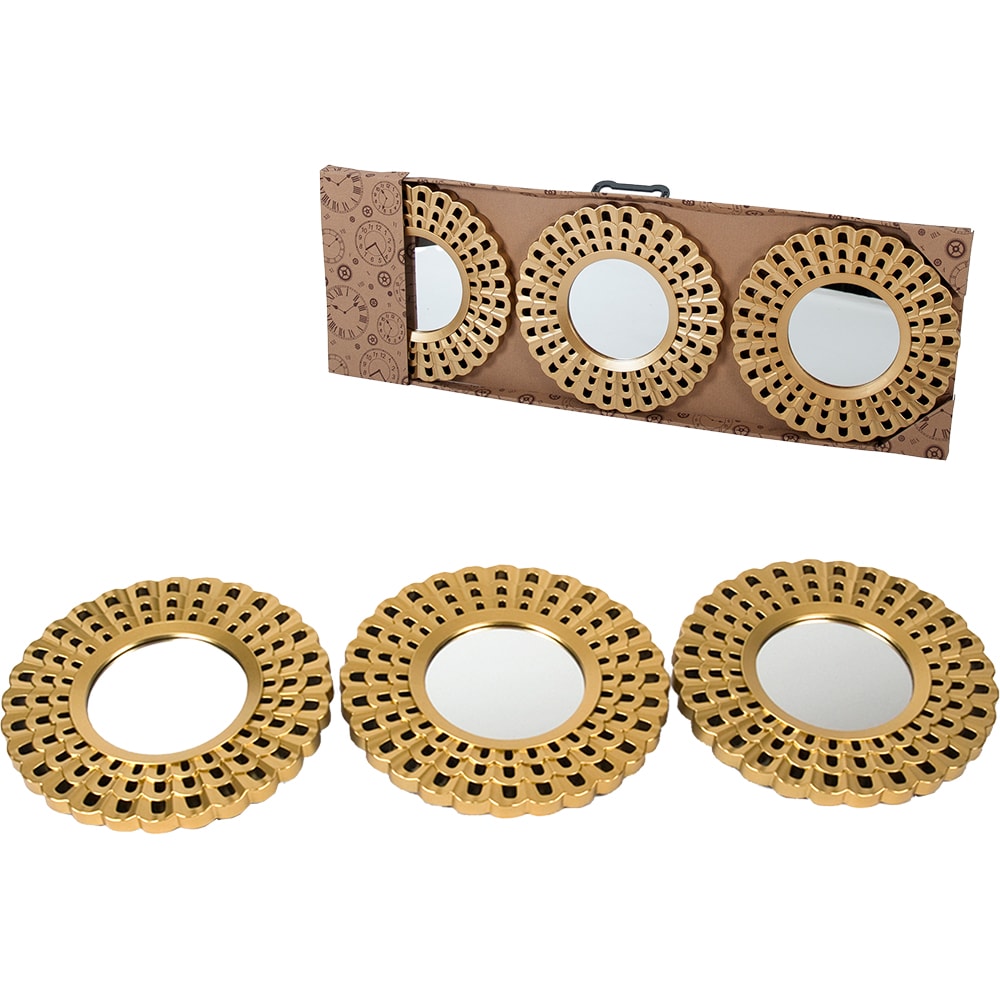Set 3 oglinzi decorative DECOR Lian, D 25 cm, auriu