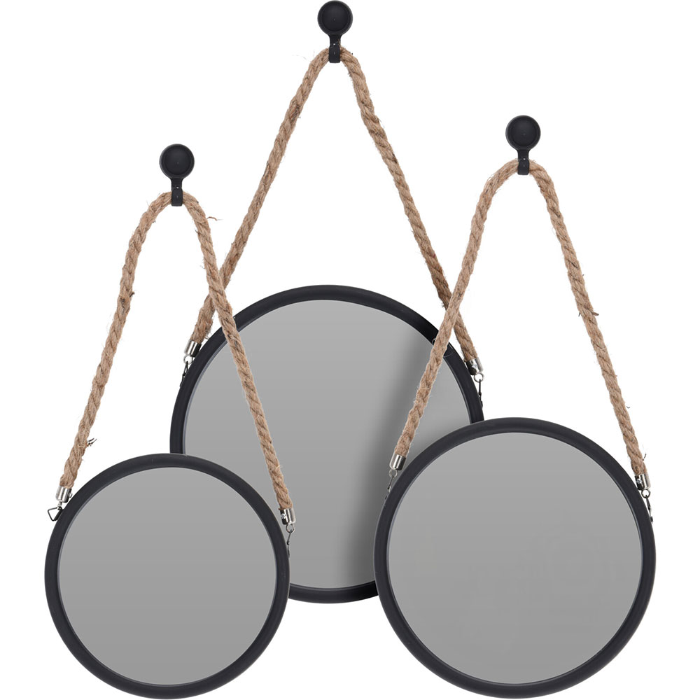 Set 3 oglinzi decorative KI, D 17/20/22 cm, negru