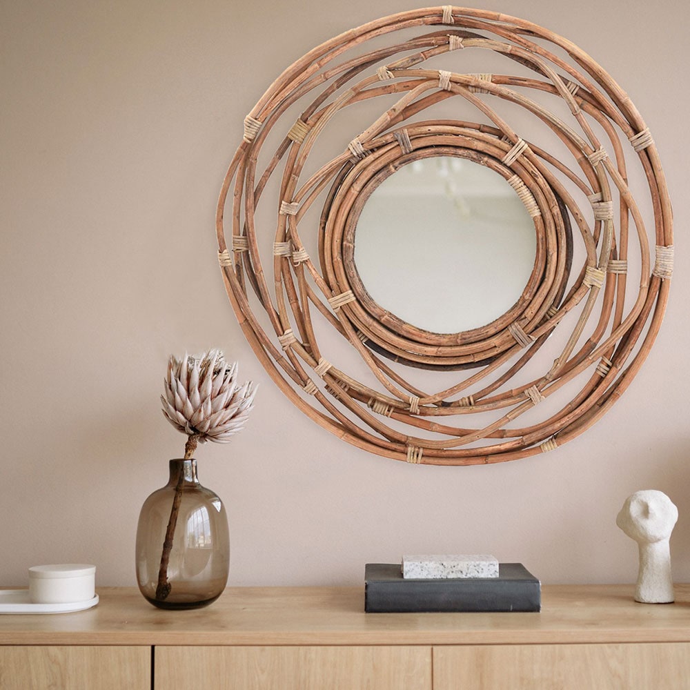 Oglinda decorativa H&S COLLECTION Kubu, D 90 cm, maro