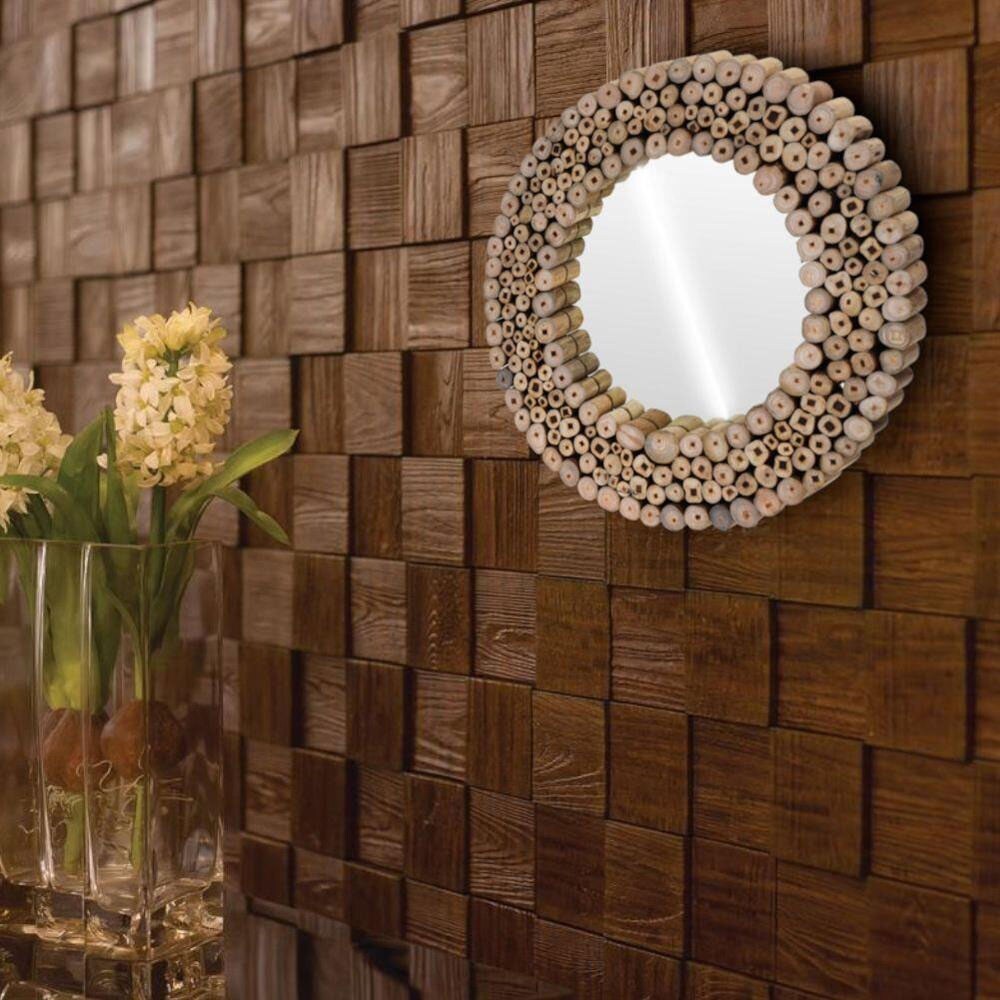 Oglinda decorativa H&S COLLECTION Teak, D 50 cm, maro deschis