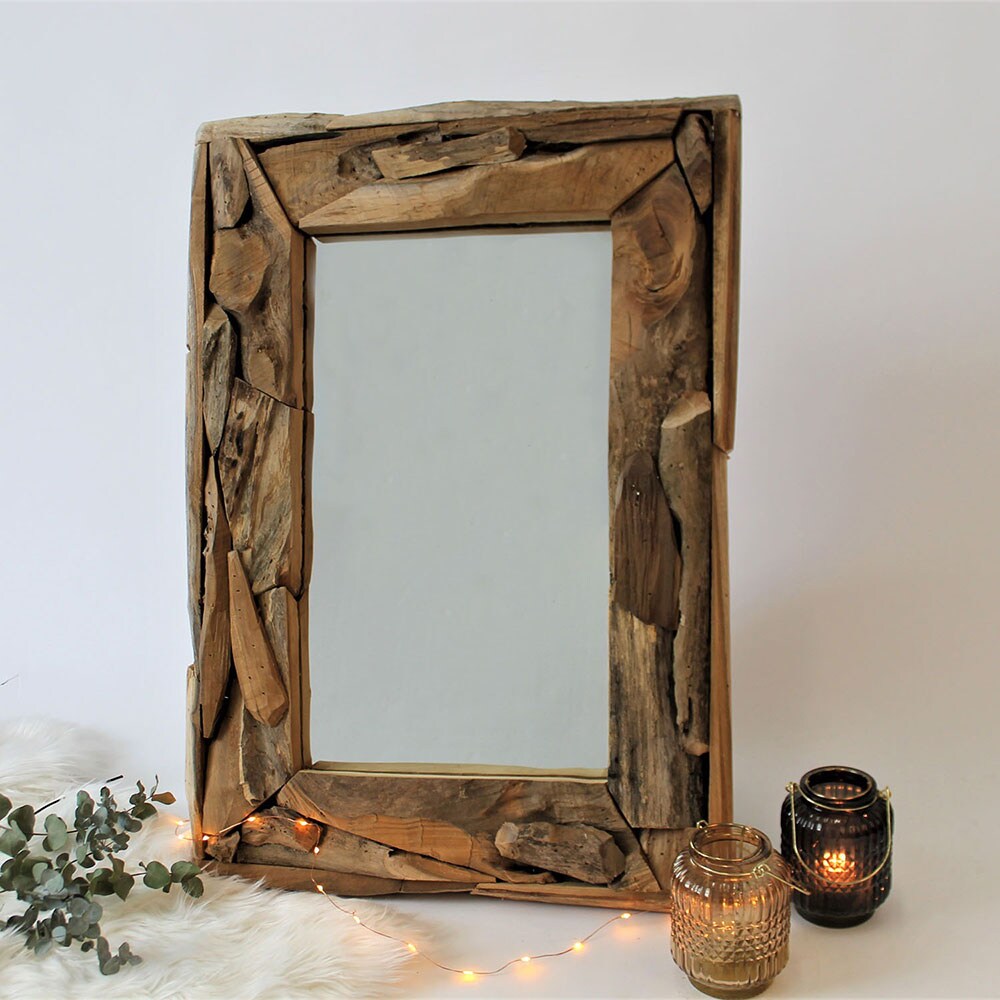 Oglinda decorativa H&S COLLECTION Teak, 72 x 51 cm, maro