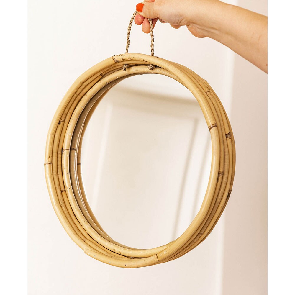 Oglinda decorativa KI, D 30 cm, maro deschis