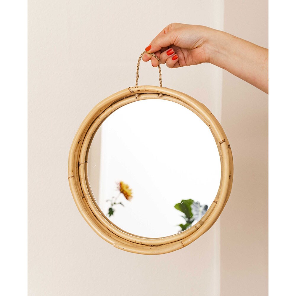 Oglinda decorativa KI, D 30 cm, maro deschis