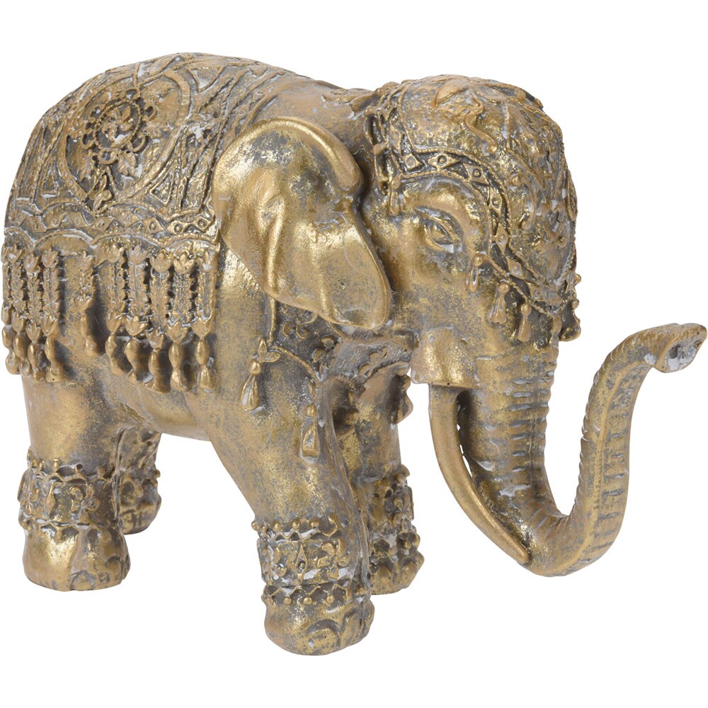Statueta decorativa Elefant, polirasina, 19 x 7 x 12 cm, auriu