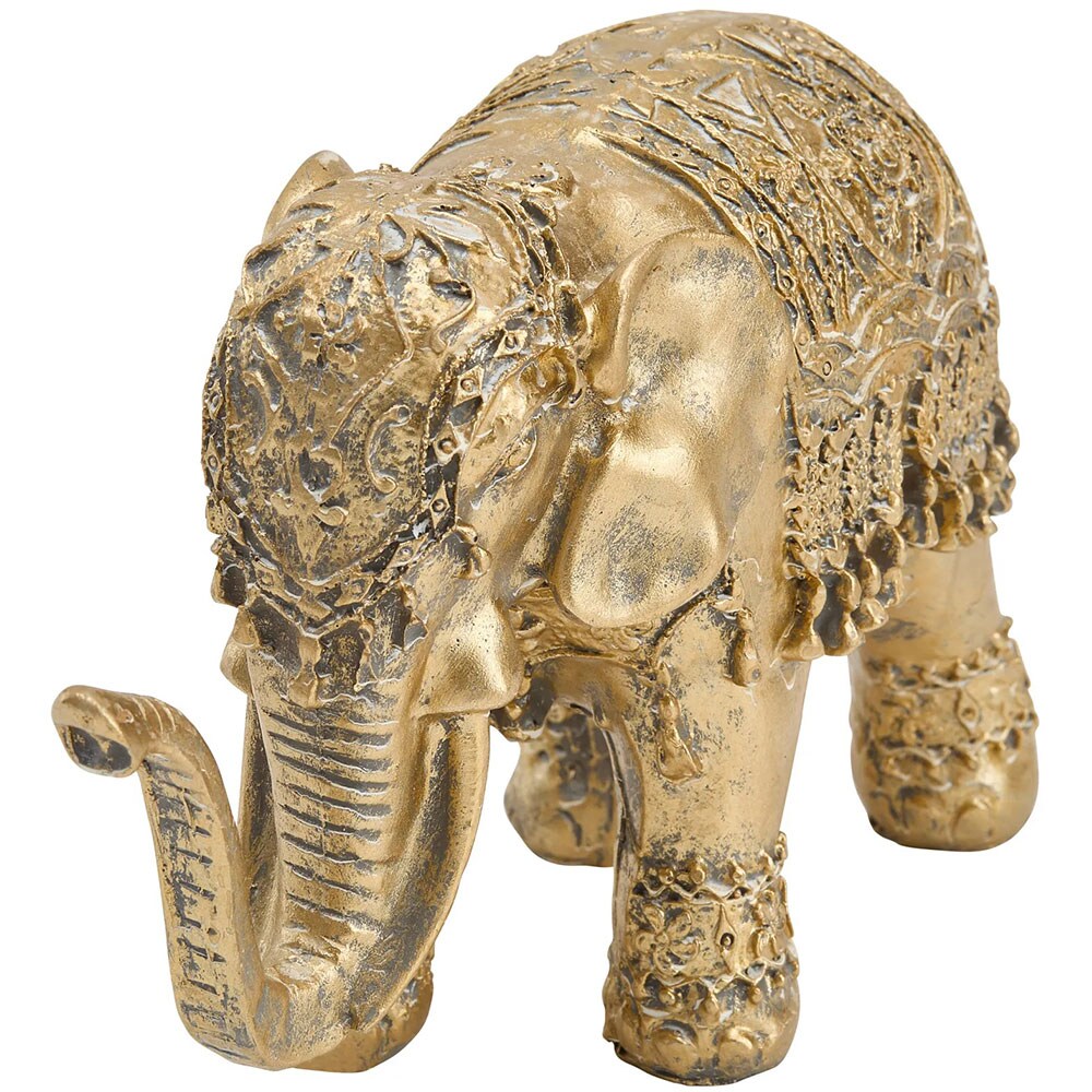 Statueta decorativa Elefant, polirasina, 19 x 7 x 12 cm, auriu