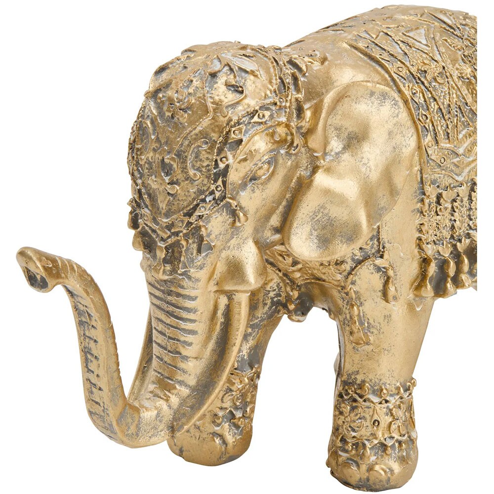 Statueta decorativa Elefant, polirasina, 19 x 7 x 12 cm, auriu