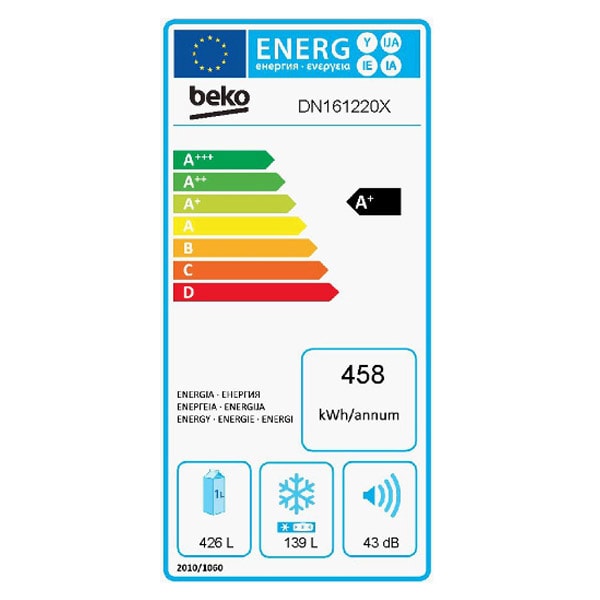 Frigider cu doua usi BEKO DN161220X, NeoFrost, 565 l, H 182 cm, Clasa A+, inox