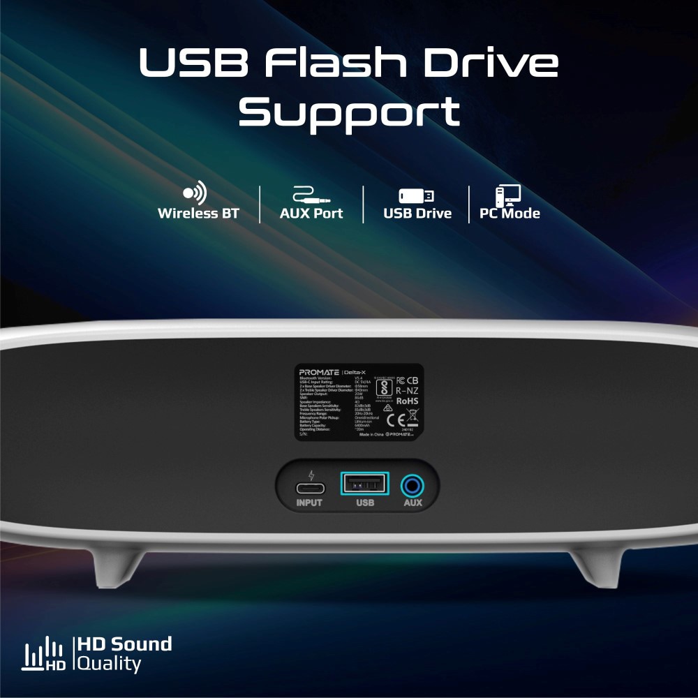 Boxa portabila PROMATE Delta-X, 20W, Bluetooth, alb