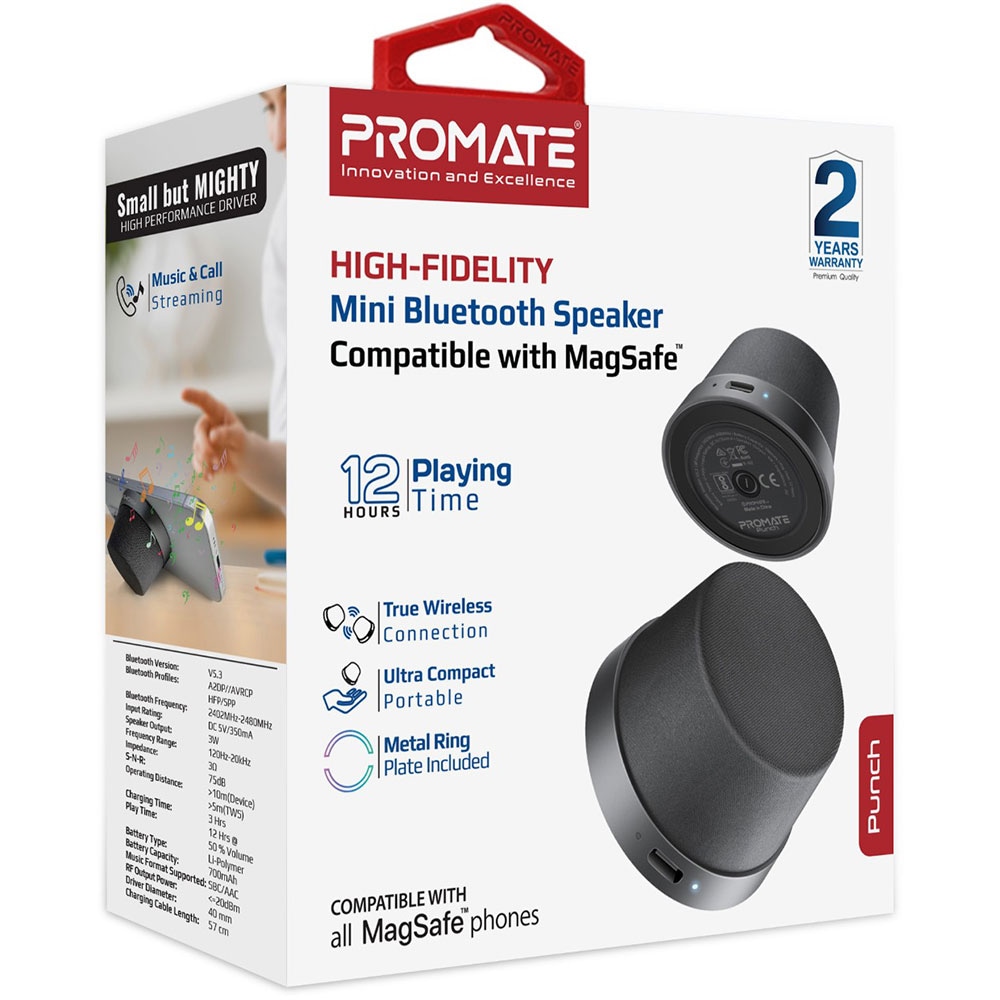 Boxa portabila PROMATE Punch, 3W, Bluetooth, Negru
