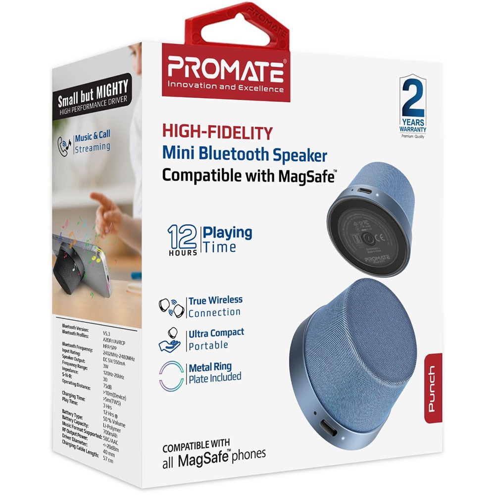 Boxa portabila PROMATE Punch, 3W, Bluetooth, Navy