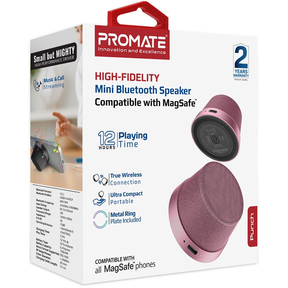 Boxa portabila PROMATE Punch, 3W, Bluetooth, Pink