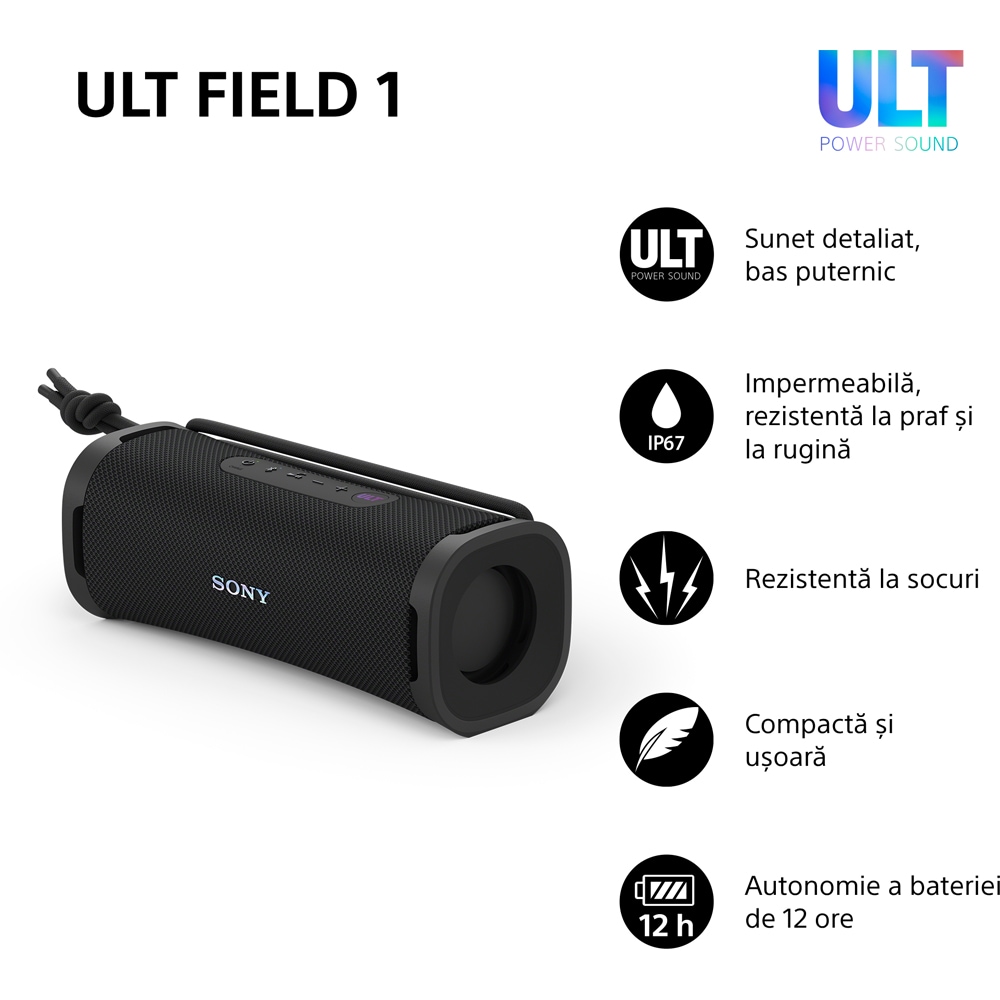 Boxa portabila SONY ULT FIELD 1 SRS-ULT10H, Bluetooth, IP67, Black