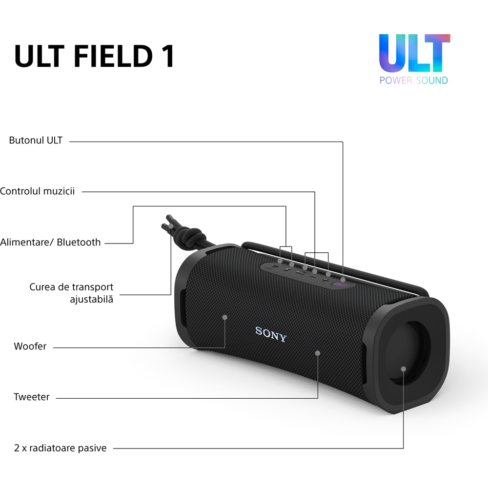 Boxa portabila SONY ULT FIELD 1 SRS-ULT10H, Bluetooth, IP67, Black