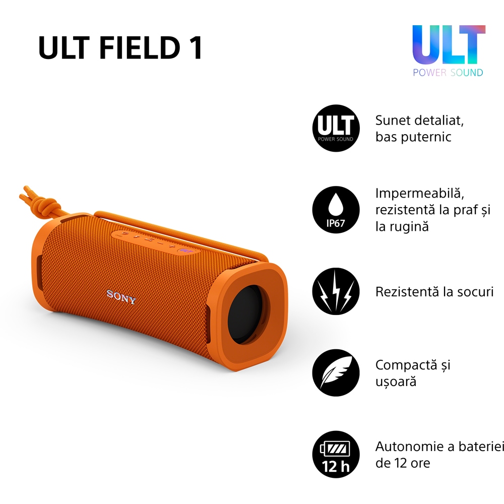 Boxa portabila SONY ULT FIELD 1 SRS-ULT10D, Bluetooth, IP67, Orange