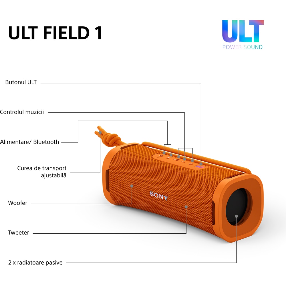 Boxa portabila SONY ULT FIELD 1 SRS-ULT10D, Bluetooth, IP67, Orange